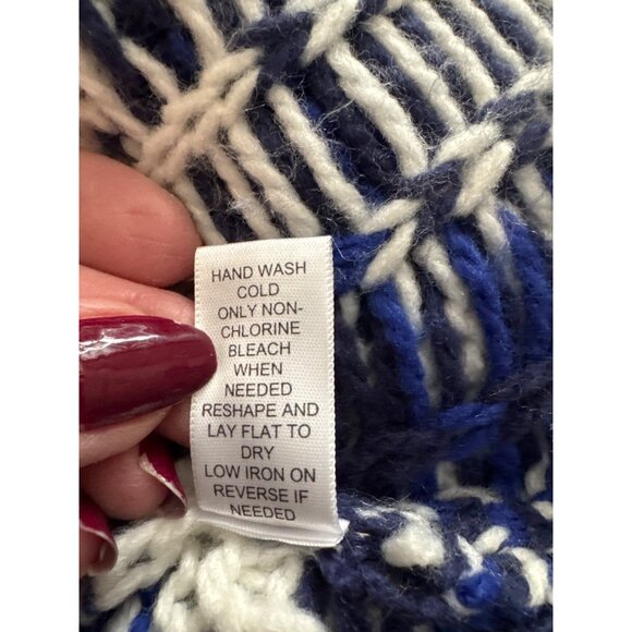 Piperlime Knit Fringe Sweater S Blue White Boho Poncho Style Pullover Festival - Picture 5 of 10